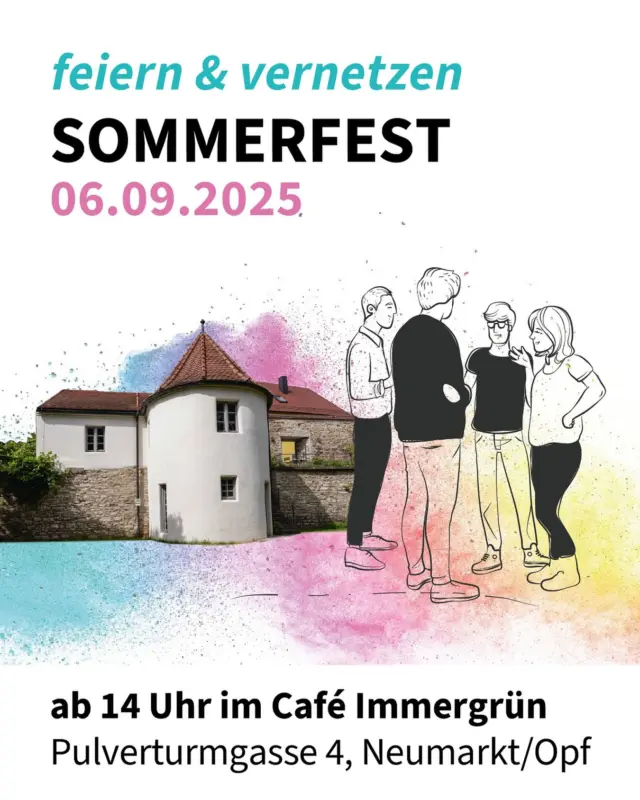 Wir melden uns zurück mit einer Einladung: 
Bei unserem Sommerfest im Immergrün ist die perfekte Gelegenheit uns kennenzulernen und sich mit uns und anderen tollen OBTMs, Initiativen, Gruppen und Einzelpersonen, die sich gegen Rechts engagieren, auszutauschen.  Alle wichtigen Infos vorab:
📅 Samstag, 6.9.2025
🕑 ab 14 - 22 Uhr 
📍Cafe Immergrün, Pulverturmgasse 4, 92318 Neumarkt  Gemeinsam mit euch wollen wir ein buntes Fest feiern. Es erwarten euch Musik, hoffentlich bereichernde Gespräche, kühle Getränke und leckeres veganes Essen von der KüfA. Wir würden uns aber sehr freuen, wenn ihr auch selbst etwas zum Essen beisteuern wolltet. 🙂 
Gruppen können gerne Infomaterial, Banner, Sticker oder was sonst wichtig ist, mitbringen – wir wollen unsere Arbeit sichtbar machen, uns austauschen und vernetzen. 
Das Sommerfest soll ein Ort der Begegnung, des Feierns und der gegenseitigen Bestärkung sein. 
Damit wir besser planen können, bitten wir euch, schon einmal bei euren Gruppen nachzufragen, wer von euch Zeit hat und mit wie vielen Personen ihr ungefähr kommt. Eine Rückmeldung wäre super hilfreich!  Gerne teilen und weitersagen!  #obtmneumarkt #gemeinsamgegenhass #vernetzenstatthetzen #menschenrechtefüralle
